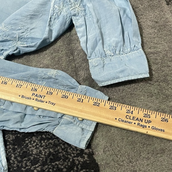 Ryan Michael Western Shirt Women Small Blue Silk Blend Embroidered Pearl Snap - Picture 8 of 11